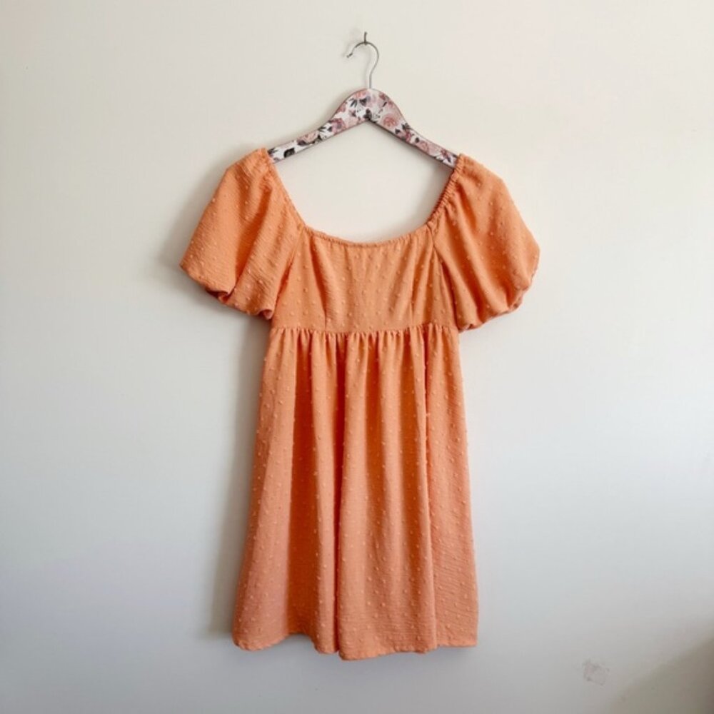 ALTAR’D STATE Peach Orange Clip Dot Puff Sleeve Dress Women’s XS Swiss Babydoll